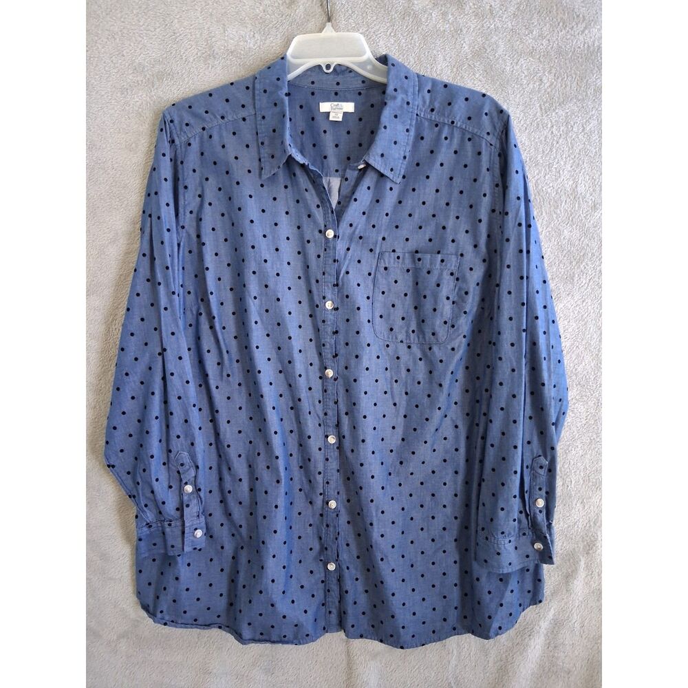 Croft Barrow 3X Long Sleeve Collared Button Down Blue Chambray Flocked Preppy